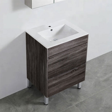 600-1500Mm Freestanding Vanity With Legs Dark Grey Wood Grain Cabinet Only & Ceramic / Poly Top