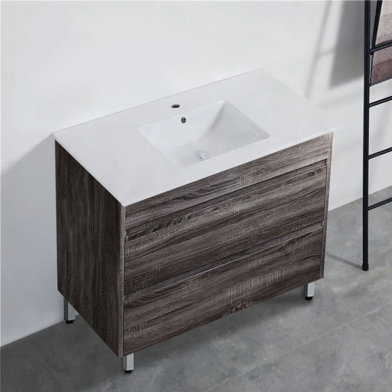 600-1500Mm Freestanding Vanity With Legs Dark Grey Wood Grain Cabinet Only & Ceramic / Poly Top