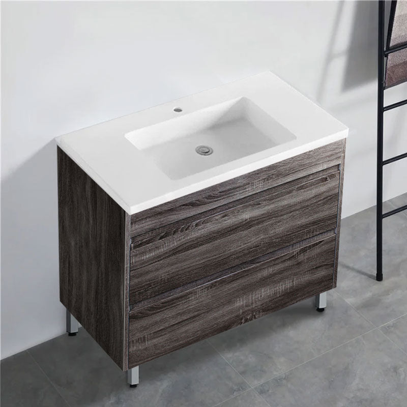 600-1500Mm Freestanding Vanity With Legs Dark Grey Wood Grain Cabinet Only & Ceramic / Poly Top