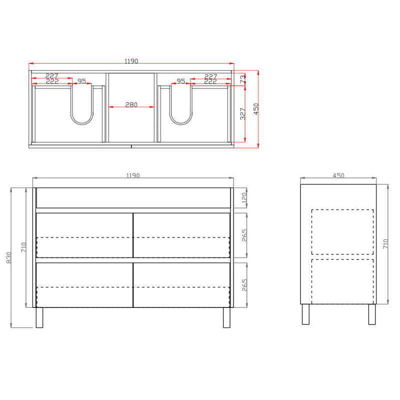 600-1500Mm Freestanding Bathroom Floor Vanity White Oak Wood Grain Pvc Filmed Cabinet Only &