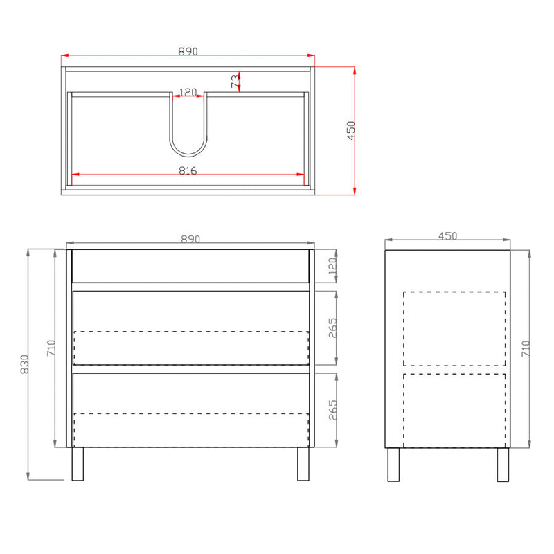 600-1500Mm Freestanding Bathroom Floor Vanity White Oak Wood Grain Pvc Filmed Cabinet Only &