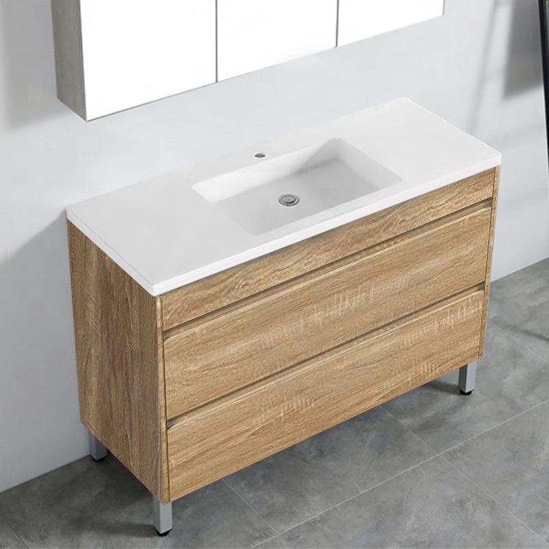 600-1500Mm Freestanding Bathroom Floor Vanity White Oak Wood Grain Pvc Filmed Cabinet Only &