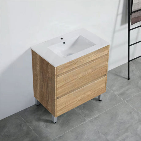 600-1500Mm Freestanding Bathroom Floor Vanity White Oak Wood Grain Pvc Filmed Cabinet Only &