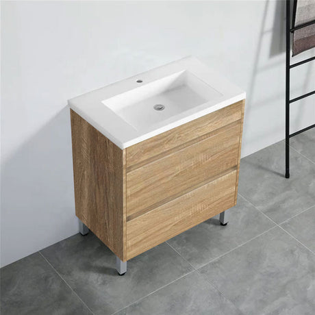 600-1500Mm Freestanding Bathroom Floor Vanity White Oak Wood Grain Pvc Filmed Cabinet Only &