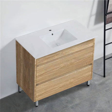 600-1500Mm Freestanding Bathroom Floor Vanity White Oak Wood Grain Pvc Filmed Cabinet Only &