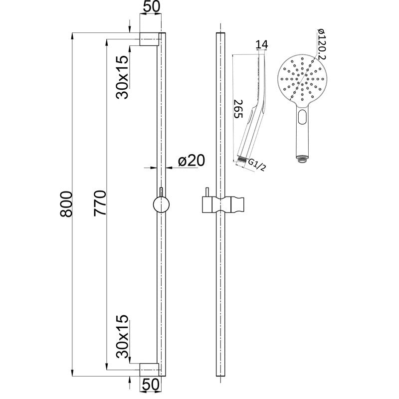 Cora Gunmetal Round Sliding Handheld Shower Head On Rail With Water Inlet