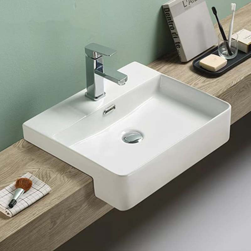 505X420X130Mm Rectangle Gloss White Semi Recessed Ceramic Basin Semi-Recessed Basins