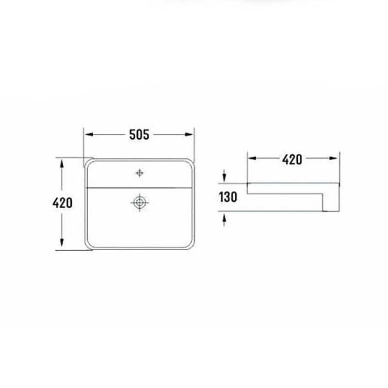 505X420X130Mm Rectangle Gloss White Semi Recessed Ceramic Basin Semi-Recessed Basins