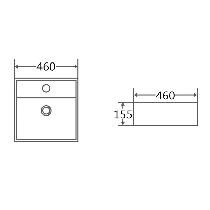 460X460X155Mm Above Counter/Wall-Hung Square White Ceramic Basin One Tap Hole Wall Hung Basins