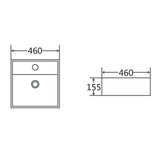 460X460X155Mm Above Counter/Wall-Hung Square White Ceramic Basin One Tap Hole Wall Hung Basins