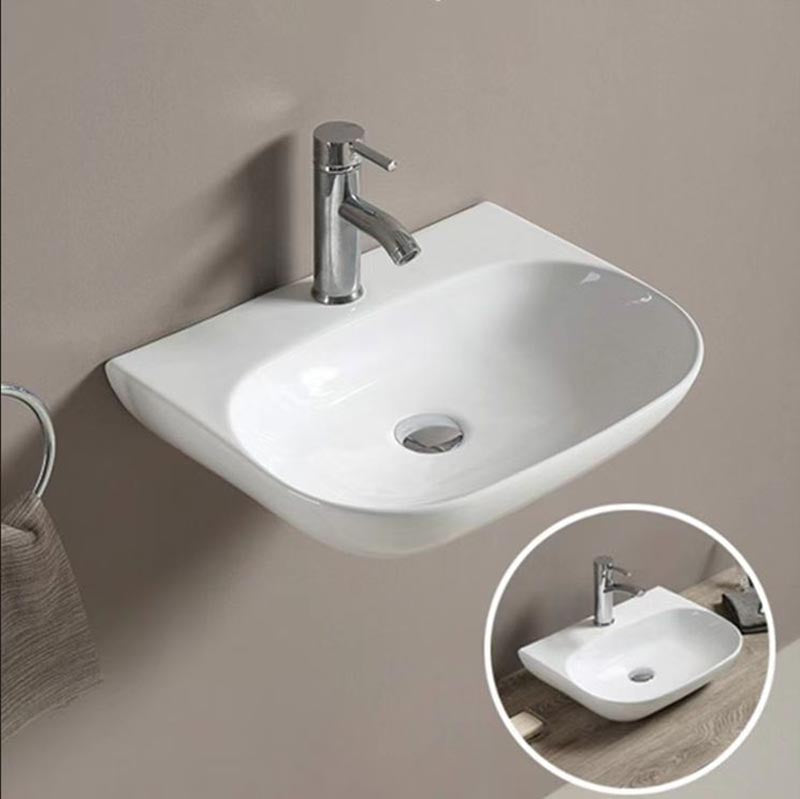 500X385X120Mm Oval Gloss White Semi Recessed Ceramic Basin Semi-Recessed Basins