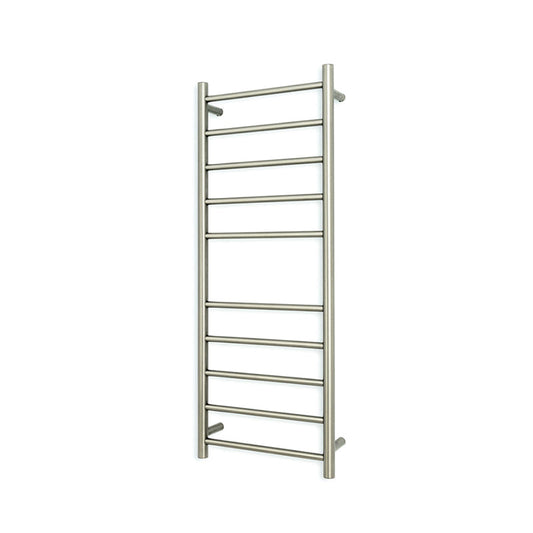 N#5(Nickel) Radiant Brushed Nickel Heated Round Ladder Towel Rail 430 X 1100Mm 10 Bars Bottom Left