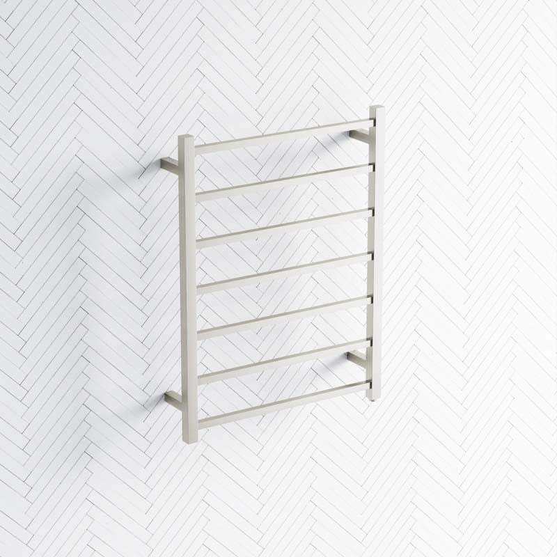 N#1(Nickel) Radiant Brushed Nickel Heated Square Ladder Towel Rail 600 X 800Mm 7 Bars Rails