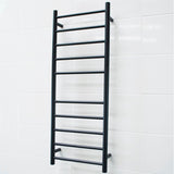 Radiant Matt Black Heated Round Ladder Towel Rail 430 X 1100Mm 10 Bars Rails