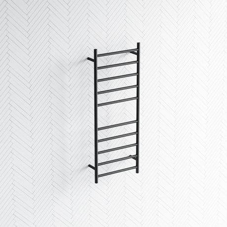 Radiant Matt Black Heated Round Ladder Towel Rail 430 X 1100Mm 10 Bars Rails