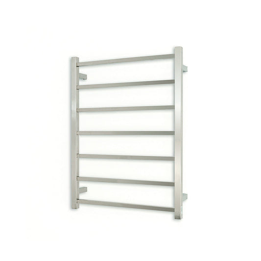 Radiant Brushed Satin Heated Square Ladder Towel Rail 600 X 800Mm 7 Bars Bottom Left Rails