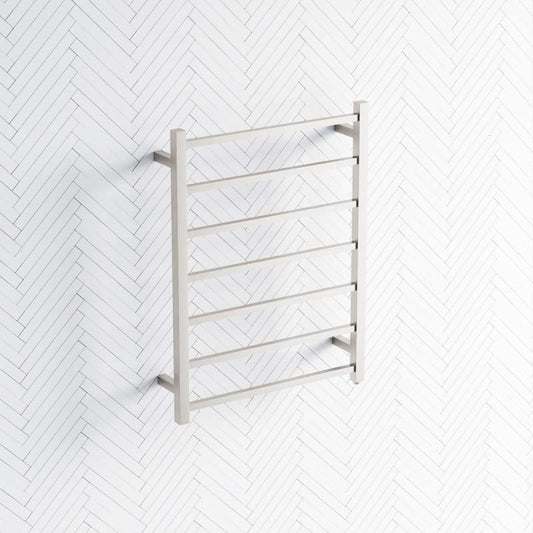 Radiant Brushed Satin Heated Square Ladder Towel Rail 600 X 800Mm 7 Bars Rails