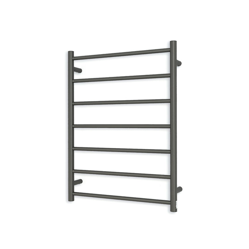 Radiant Gun Metal Grey Heated Round Ladder Towel Rail 600 X 800Mm 7 Bars Bottom Left Rails