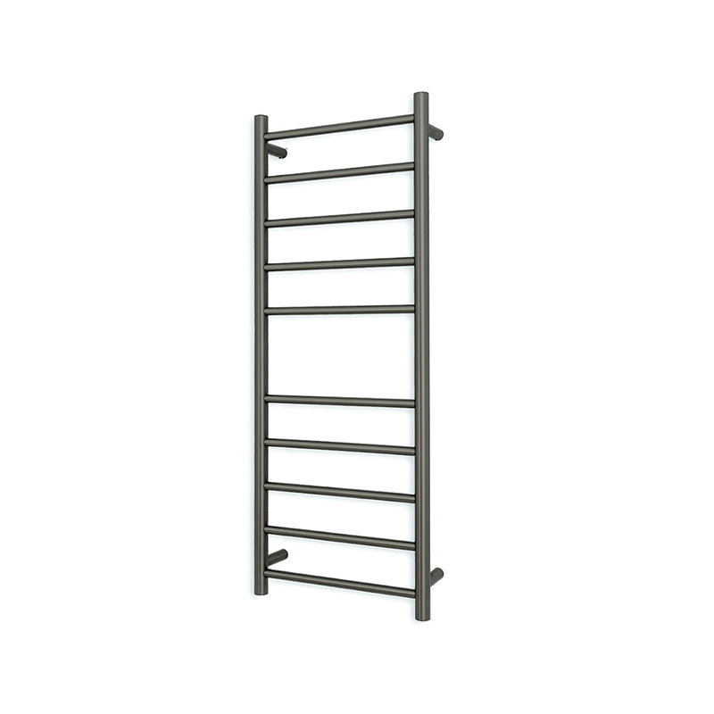 Radiant Gun Metal Grey Heated Round Ladder Towel Rail 430 X 1100Mm 10 Bars Bottom Left Rails