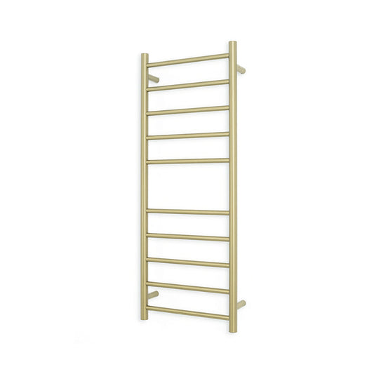 G#8(Gold) Radiant Light Gold Heated Round Ladder Towel Rail 430 X 1100Mm 10 Bars Bottom Left Rails