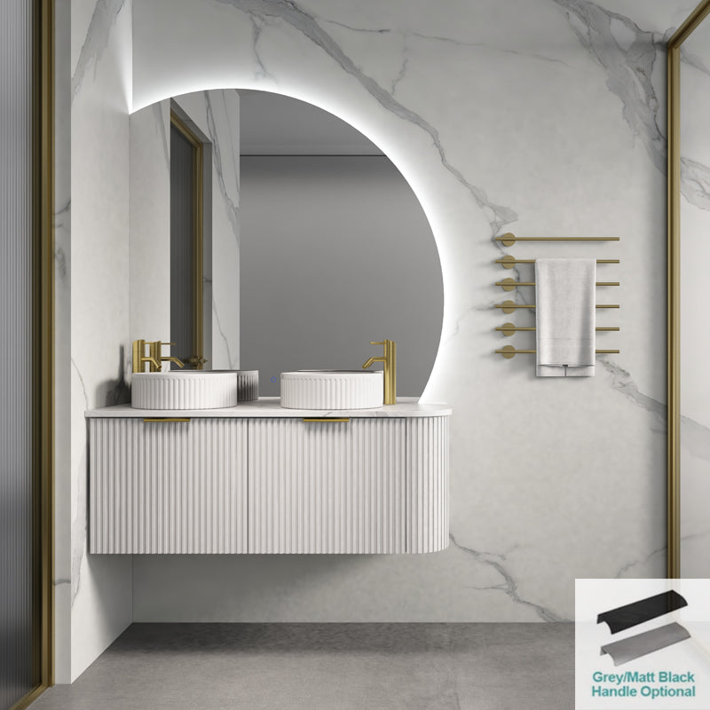 Rio 600/750/900/1200/1500Mm Bathroom Linear Surface Corner Vanity Wall Hung Plywood White With Stone