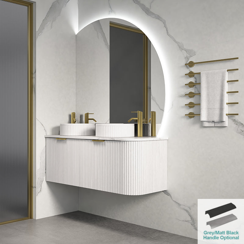 Rio 600/750/900/1200/1500Mm Bathroom Linear Surface Corner Vanity Wall Hung Plywood White With Stone