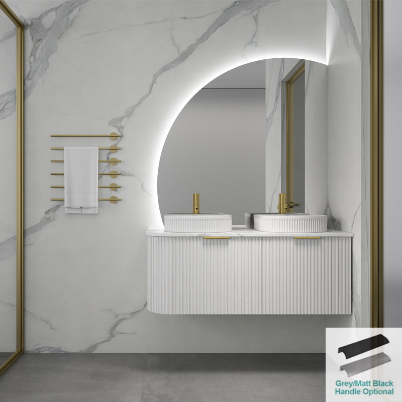 Rio 600/750/900/1200/1500Mm Bathroom Linear Surface Corner Vanity Wall Hung Plywood White With Stone