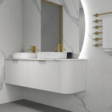 Rio 600/750/900/1200/1500Mm Bathroom Linear Surface Corner Vanity Wall Hung Plywood White With Stone