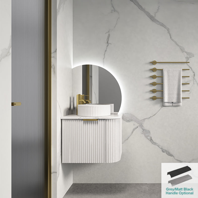 Rio 600/750/900/1200/1500Mm Bathroom Linear Surface Corner Vanity Wall Hung Plywood White With Stone