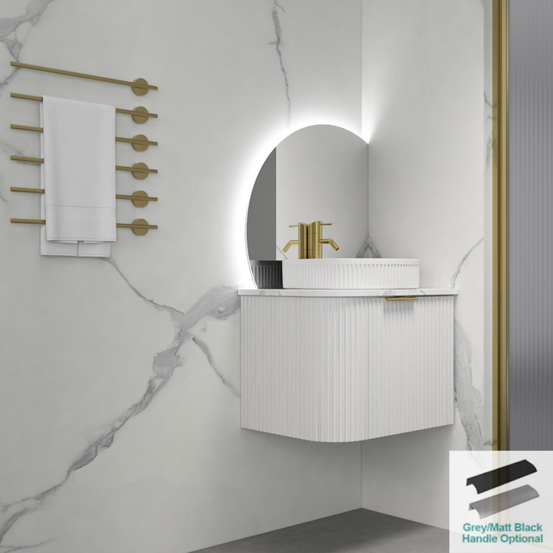 Rio 600/750/900/1200/1500Mm Bathroom Linear Surface Corner Vanity Wall Hung Plywood White With Stone