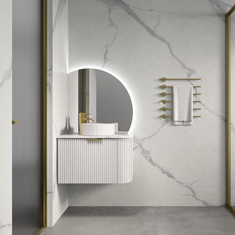 Rio 600/750/900/1200/1500Mm Bathroom Linear Surface Corner Vanity Wall Hung Plywood White With Stone