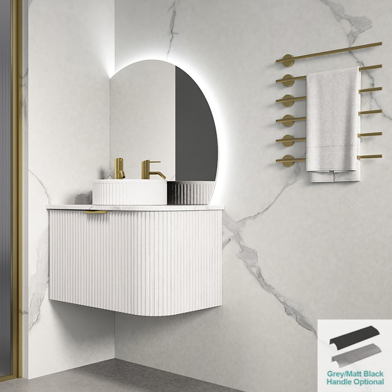 Rio 600/750/900/1200/1500Mm Bathroom Linear Surface Corner Vanity Wall Hung Plywood White With Stone