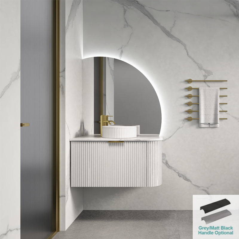 Rio 600/750/900/1200/1500Mm Bathroom Linear Surface Corner Vanity Wall Hung Plywood White With Stone