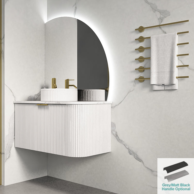 Rio 600/750/900/1200/1500Mm Bathroom Linear Surface Corner Vanity Wall Hung Plywood White With Stone