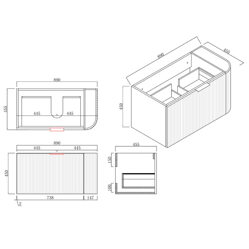 Rio 600/750/900/1200/1500Mm Bathroom Linear Surface Corner Vanity Wall Hung Plywood White With Stone