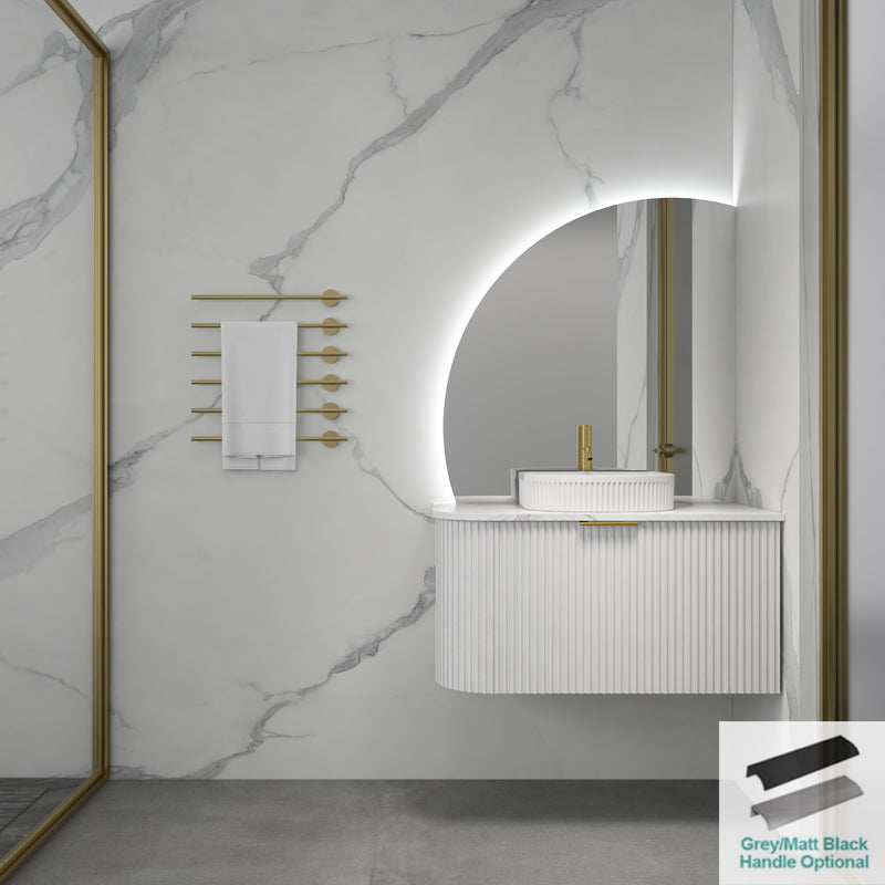 Rio 600/750/900/1200/1500Mm Bathroom Linear Surface Corner Vanity Wall Hung Plywood White With Stone