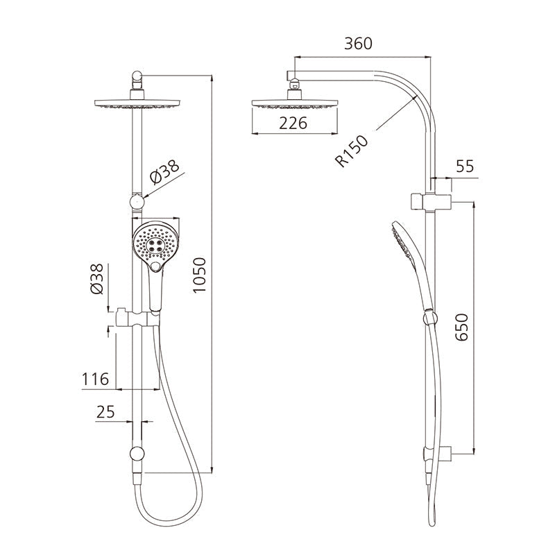 Oliveri Rome Brushed Nickel Round Twin Shower Dual Shower Set 3 Functions