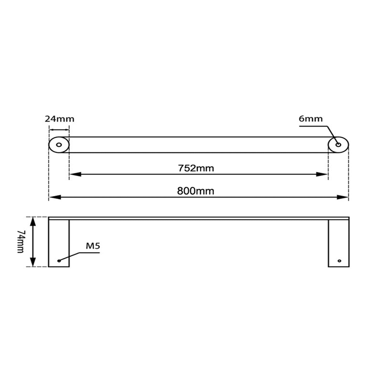 Norico Esperia 600/800Mm Chrome & Matt Black Single Towel Rail Stainless Steel 304 Wall Mounted