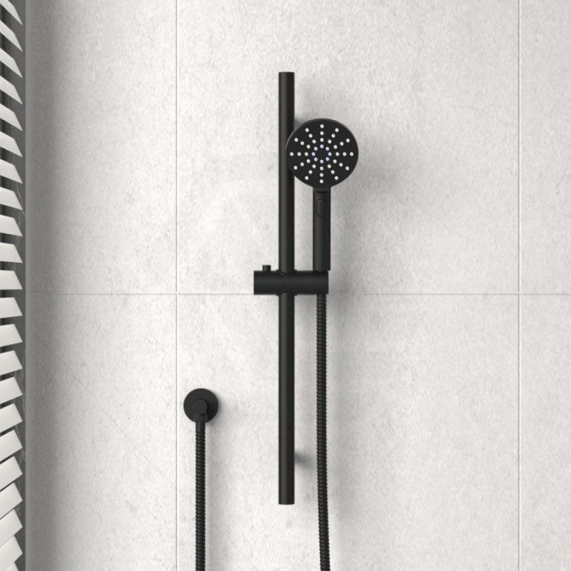 Norico Pentro Matt Black Round Handheld Shower Rail Set With