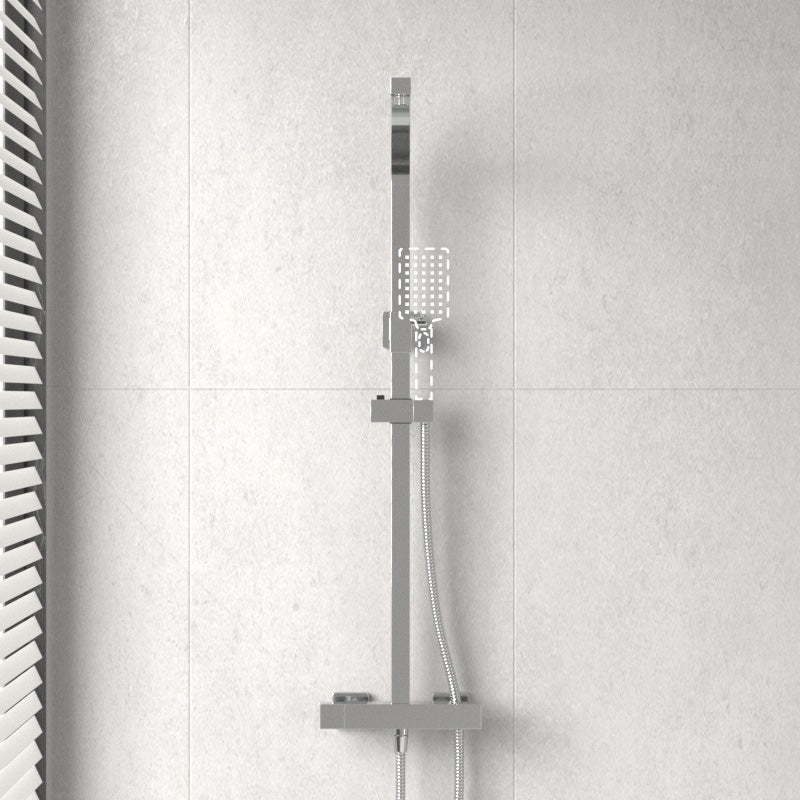 Square Chrome Thermostatic Sliding Twin Shower Rail Bottom Water Inlet Rails