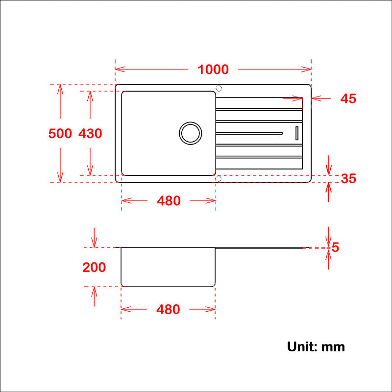 1000X500X200Mm Chroma Quartz Granite Single Bowl Sink With Drain Board For Top/Under Mount In