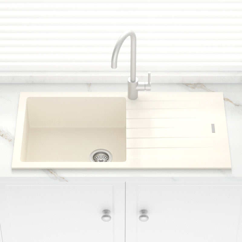 1000X500X200Mm Cream Quartz Granite Single Bowl Sink With Drain Board For Top/Under Mount In Kitchen