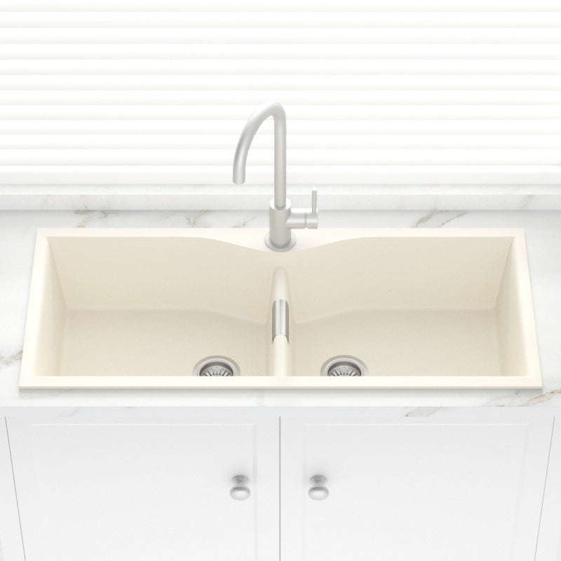 1140X500X230Mm Cream Quartz Granite Double Bowls Sink For Top/Under Mount In Kitchen Sinks