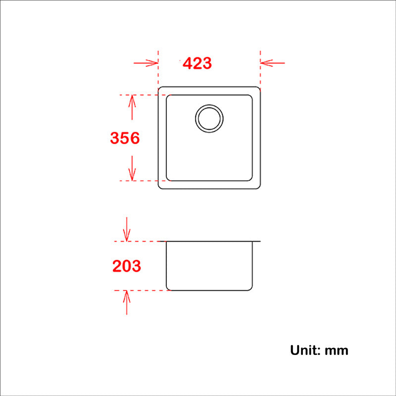 423X423X203Mm White Granite Quartz Stone Kitchen/Laundry Sink Single Bowl Top/Under Mount Kitchen