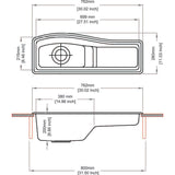 762x280x200Mm Chroma Quartz Granite Single Bowl Sink With Drain Board For Top/under Mount