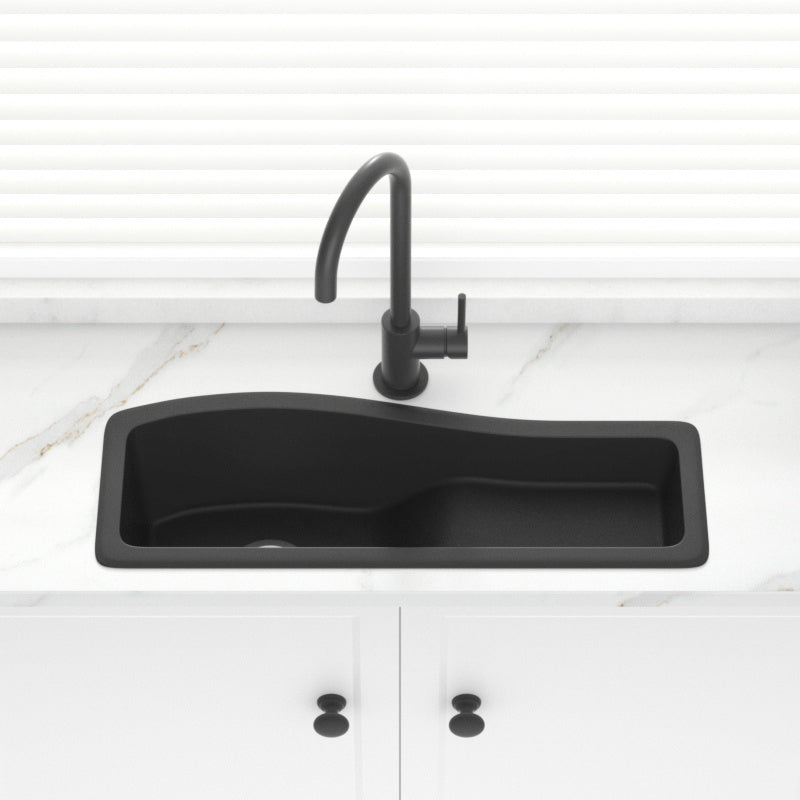 762X280X200Mm Black Quartz Granite Single Bowl Sink With Drain Board For Top/Under Mount In Kitchen