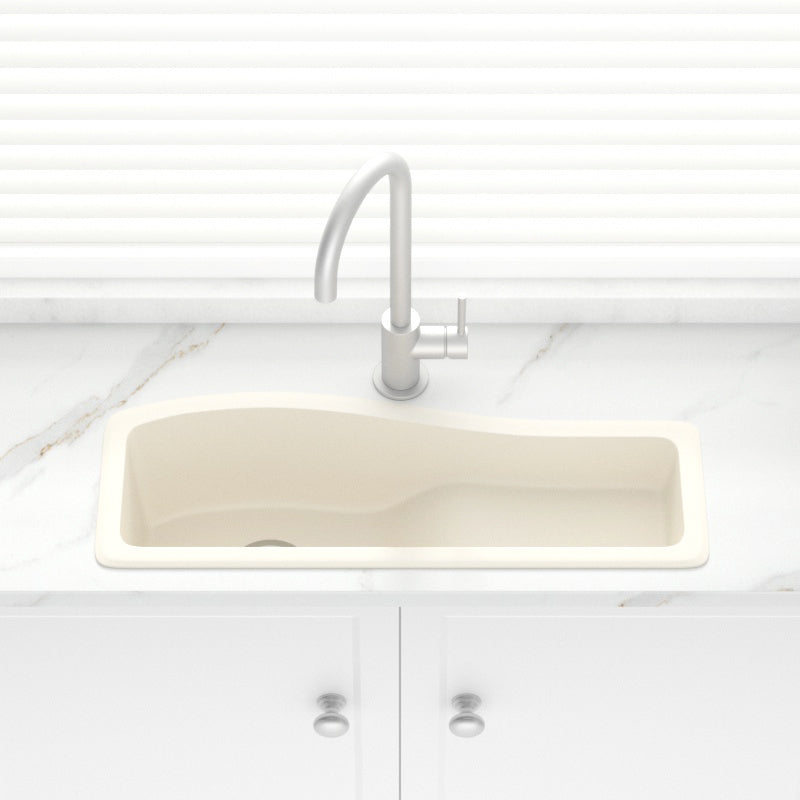 762X280X200Mm Cream Quartz Granite Single Bowl Sink With Drain Board For Top/Under Mount In Kitchen