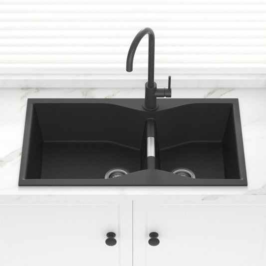 900X500X230Mm Black Quartz Granite Double Bowls Sink For Top/Under Mount In Kitchen Sinks