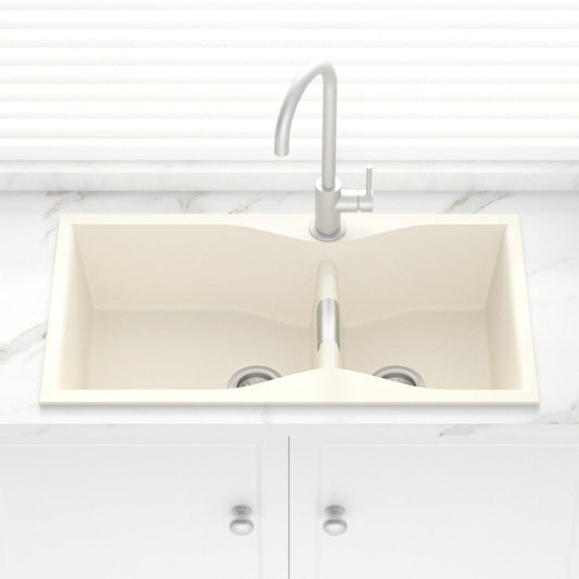 900X500X230Mm Cream Quartz Granite Double Bowls Sink For Top/Under Mount In Kitchen Sinks