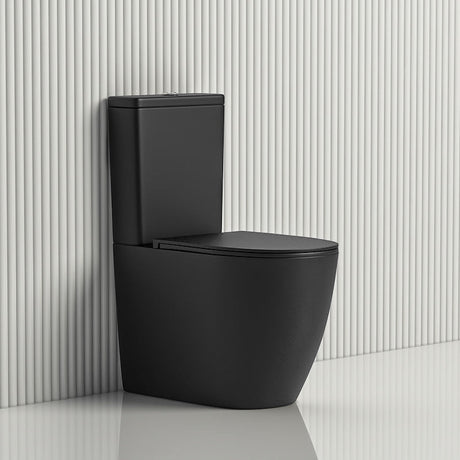 665X380X845Mm Rimless Back To Wall Ceramic Comfort Height Toilet Suite Matt Black R&T Flushing